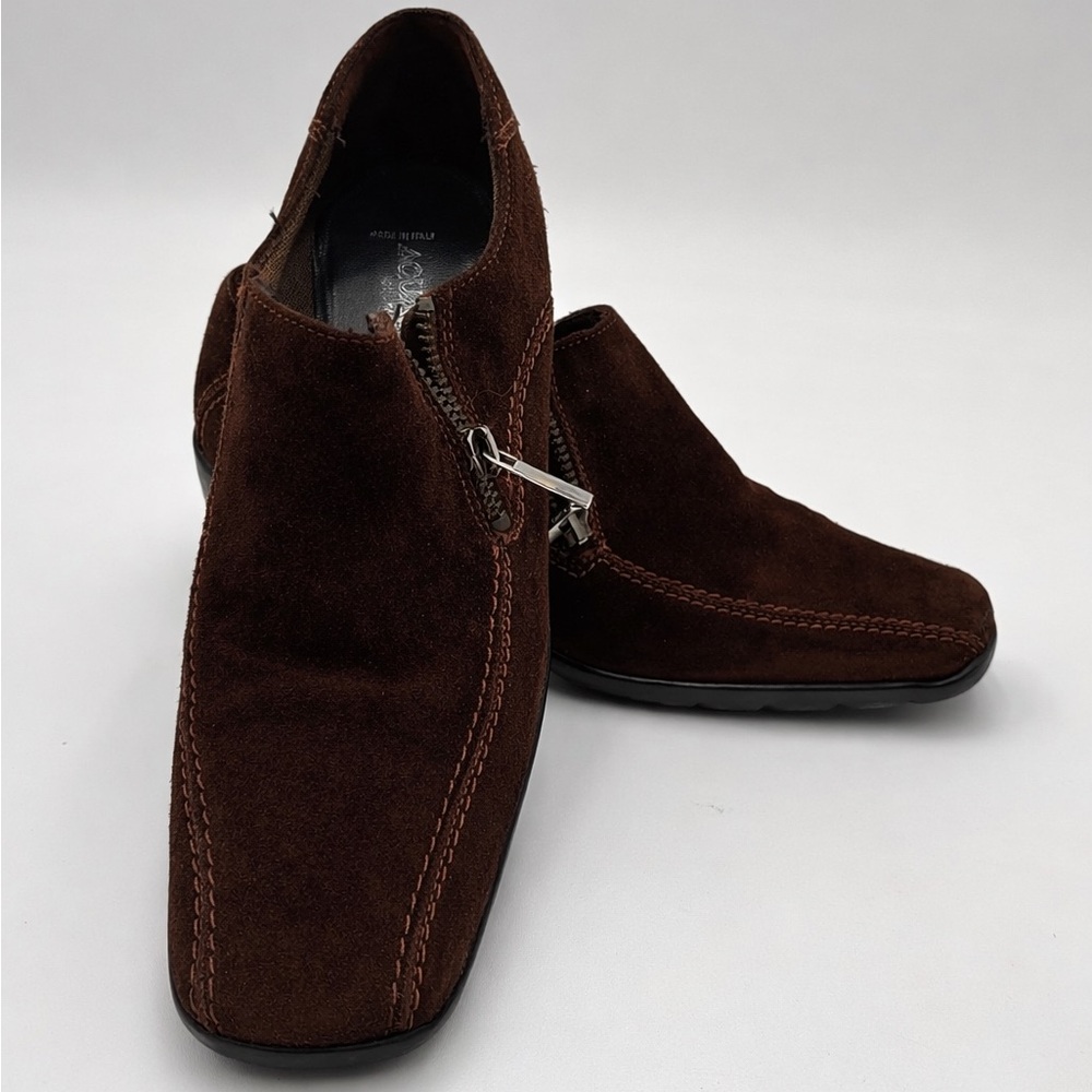 Aquatalia‎ Brown Suede Ankle Boots Size 8 Italy Side Zip Square Toe